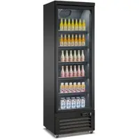 Chefgastro Kühlschrank KONDOR auf Räder | 1x Glastür + LED | 450 Liter, HxBxT 205x62x70,5cm | 0/+10°C | Schwarz | + Geschirrtuch