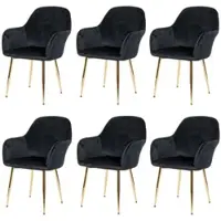 Mendler 6er-Set Esszimmerstuhl HWC-F18, Stuhl Küchenstuhl, Retro Design Samt schwarz, goldene Beine