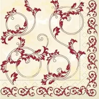 Mank Serviette aus Tissue - Michel in Bordeaux-Creme, 33 x 33 cm, 100 Stück - Ornamente