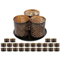 Amagohome Kerzenhalter 3er Set Masterbox 24x 3teilig Kerzenständer Kreta Teelichthalter rund schwarz gold