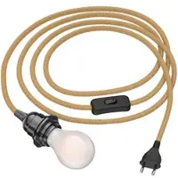 Ledscom.de Hanf-Kabel LEKA mit Stecker, Schalter, 3 m, beige, inkl. E27 Lampe, Energieeffizienzklasse A, gefrostet, (warmweiß, 4 W, 935lm)