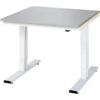 RAU Werktisch Adlatus, elektrisch höhenverstellbar, 25 mm MDF-Platte mit Edelstahlbelag, bis 300 kg, B 1000 x T 1000 x H 720-1120 mm, silber/lichtgrau