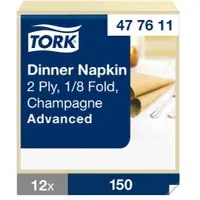 Tork Dinnerservietten Champagner, 1/8‐Falz, 2‐lagig, 39 cm × 39 cm, 12 × 150 Ser...
