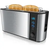 Arendo Toaster Langschlitz für 2 Scheiben, 1000 W, Brötchenaufsatz, Wärmeisoliert, Display, Edelstahl