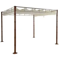 Mendler Pergola HWC-L42, Garten Pavillon Terrassenüberdachung, stabiles 7cm-Metall-Gestell 3x3m Bambus-Optik creme-weiß