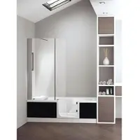 Kinedo Badewanne Duo-Eck mit Duschbereich links, Glasverkleidung, schwarz, 1600 x 590 x 750 mm - D4-1675-ER-GS-DK
