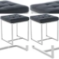 DELUKE 2er Set Sitzhocker VELAN - Kunstleder Schwarz 40x40x48 cm | Hocker Schlafzimmer Polsterhocker Wohnzimmer Sitzbank Esszimmer