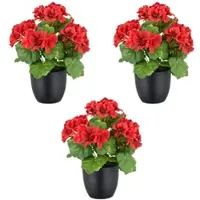 Creativ Green künstliche Pflanze Geranienbusch im Topf, 26cm, UV-beständig, im 3er Set