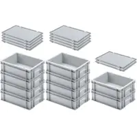 Proregal SuperSparSet 10x Eurobehälter mit Geschlossenem Griff und Scharnierdeckel HxBxT 12 x 30 x 40 cm 11 Liter Grau Eurobox Transportbox