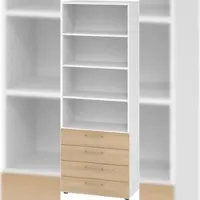 Bümö smart Schubladenschrank, Büroschrank 80cm breit in Weiß/Eiche mit 4 Schüben & 4 Regalfächern - Bürocontainer aus Holz, Container mit