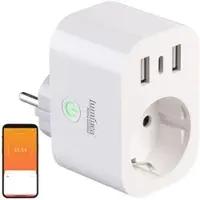 Luminea Home Control WLAN-Steckdose mit Energiekostenmesser, 1 x USB-C 20W, 2 x USB-A, 16A
