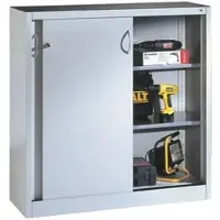 Californian Products CP Stahlschrank mit Schiebetüren 120 x 120 cm grau, 120x120x40 cm
