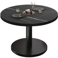 GGM Möbel BN | Bistro Loungetisch | Ø:H 70 x 36 cm | Schwarzer Rand | Schwarz Marmor / Schwarz