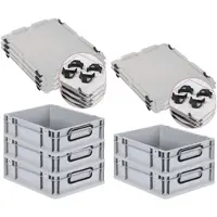 Proregal SparSet 5x Eurobox NextGen Color mit Auflagedeckel & Verschlüsse, HxBxT 12x30x40cm, 11L, Grau, Griffe schwarz zu, Eurobehälter