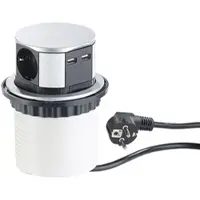 Böttcher-AG Einbausteckdose mit 1,5m Kabel, 3x Schutzkontakt, 2x USB-A, versenkbar, in silber