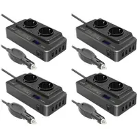 Revolt 4er-Set 200W-Kfz-Wechselrichter Steckerleiste, je 2x 230V, je 4x USB
