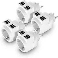 Revolt 4er-Set 2in1-Steckdosen mit 4-fach-USB-Netzteil (3,6 A / 18 Watt)