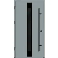 Haustuerenland.de Flügelüberdeckende Aluminium Haustür "FABIA" 82 mm RC2 BLACKLINE Silbergrau RAL 7001 beidseitig außen öffnend DIN links