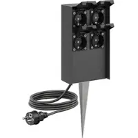 Ledscom.de Garten-Steckdosen-Säule POMI mit Erdspieß und 2m Kabel für außen, IP44, 4-fach, anthrazit, eckig, 23cm