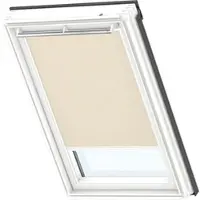 Velux Dachfenster Verdunkelungsrollo sandbeige mit weißem Alu-Rahmen elektronisch DML MK04 4556KWL