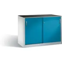 C+P Schwerlast-Beistellschrank mit Schiebetüren, 2 x 1 Boden, H1000xB1600xT500mm Front Lichtblau Korpus Lichtgrau