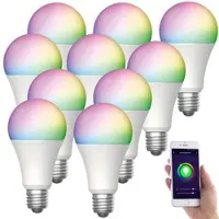 Luminea Home Control 10er-Set WLAN-LED-Lampen, E27, RGB-CCT, 9W (ersetzt 75W), F, 80lm, App
