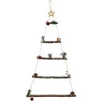 INFACTORY Deko-Holzleiter mit 30 LEDs, Weihnachtsbaum-Form zum Aufhängen, 60 cm