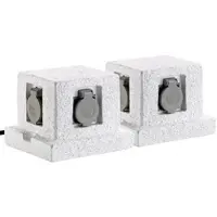 ROYAL GARDINEER 2er-Set 4-fach-Garten-Steckdosen, Stein-Optik, Spritzwasserschutz IP44