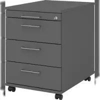 Bümö Rollcontainer mit Schubladen, Container abschließbar aus Holz in graphit - Rollwagen für's Büro als Schreibtisch Unterschrank, Bürocontainer od.