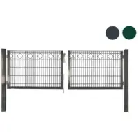 Meingartenversand.de Gittermatten Tor Deluxe - 300 x 80 cm - grün (RAL 6005) - Doppelflügeltor mit Karodekor - robust & langlebig - Zauntor für Garteneinfahrten