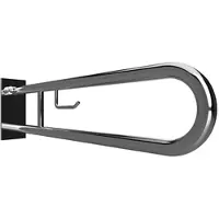 BRILLANTBAD BELP Stützklappgriff in U-Form mit Toilettenpapierhalter Edelstahl poliert mit Abdeckung 100x250x829 mm, 120 kg Traglast für Bad & WC >> zum Bohren