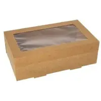 Papstar Starpak Transport- und Catering-Kartons, Pappe eckig 8 cm x 15,3 cm x 25,5 cm braun mit separatem Deckel und Sichtfenster aus PET 100 Stück