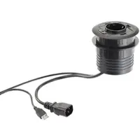 Revolt Aktiver 3-fach-USB-2.0-Hub für Tisch-Einbau, mit Steckdose, 80 mm