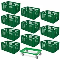 BRB-Lagertechnik BRB 10 Euroboxen, 600x400x320 mm, lebensmittelecht, grün + Transportroller