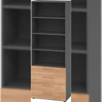 Bümö smart Schubladenschrank, Büroschrank 80cm breit in Graphit/Nussbaum mit 4 Schüben & 4 Regalfächern - Bürocontainer aus Holz, Container mit