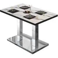 GGM Möbel BM | Bistrotisch | B:T:H 130 x 80 x 75 cm | Weiß Marmor / Edelstahl | Rechteckig | Schwarzer Rand
