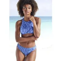 Elbsand Crop-Bikini-Top "Letra", Damen, Gr. 34, Cup C/D, blau, Recycling-Polyamid, bedruckt, Bikini-Oberteile Crop-Bikini-Top, mit tollem Wording