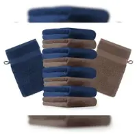 Betz 10 Stück Waschhandschuhe PREMIUM 100% Baumwolle Waschlappen Set 16x21 cm Farbe dunkelblau und nussbraun