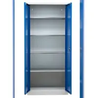 Proregal Flügeltürenschrank Badger | 4 Fachböden | Eurolock Griff Sockel | HxBxT 180x80x38 cm | Grau-Blau | Verzinkt