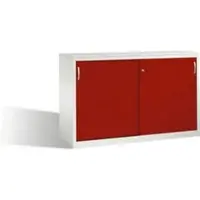 C+P Akten-Sideboard Acurado mit Schiebetüren, 2 x 2 Ordnerhöhen, H1000xB1600xT500mm Front Rubinrot Korpus Lichtgrau