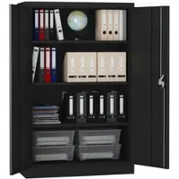 Midori Aktenschrank Büroschrank Metallschrank Flügeltürenschrank Lagerschrank 3 Böden Schwarz