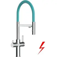 VIZIO NIEDERDRUCK 3 Wege Wasserhahn Küchenarmatur FC mit 360° Schwenkbarem Auslauf Abnehmbare 2 Strahl Handbrause Verchromt Türkis