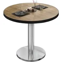 GGM Möbel BN | Bistrotisch | Ø:H 70 x 72 cm | Schwarzer Rand | Eiche / Edelstahl | Rund