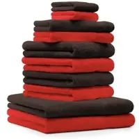 Betz 10-tlg. Handtuch-Set CLASSIC 100% Baumwolle 2 Duschtücher 4 Handtücher 2 Gästetücher 2 Seiftücher Farbe rot und dunkelbraun
