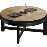 GGM Möbel BO | Bistro Lounge Tisch | Ø70xH32cm | 25mm | Schwarzer Rand | Eiche/ Schwarz