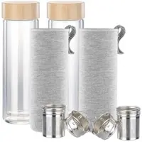 Cucina di Modena 2er-Set doppelwandige Glas-Trinkflaschen mit Neopren-Hülle & Tee-Sieb