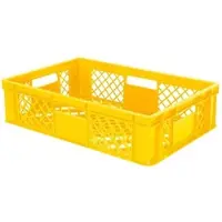 BRB-Lagertechnik 90 Stück Eurobehälter durchbrochen/Bäckerkiste, LxBxH 600 x 400 x 150 mm, PE-HD, lebensmittelecht, gelb, Palettenware