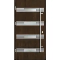 Haustuerenland.de Aluminium Haustür "OLYMPIA" 92 mm RC2 Nussbaum holzähnlich beidseitig außen öffnend DIN links