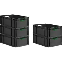 Proregal SparSet 5x Eurobox Nextgen Color HxBxT 22x40x60cm 44 Liter Griffe Grün Offen Schwarz Eurobehälter Transportbox Transportbehälter