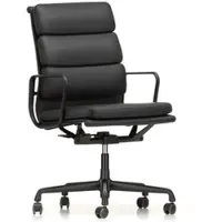 Vitra - EA 219 Soft Pad Bürostuhl beschichtet tiefschwarz mit Armlehnen, Leder Premium F nero (Hartbodenrollen)